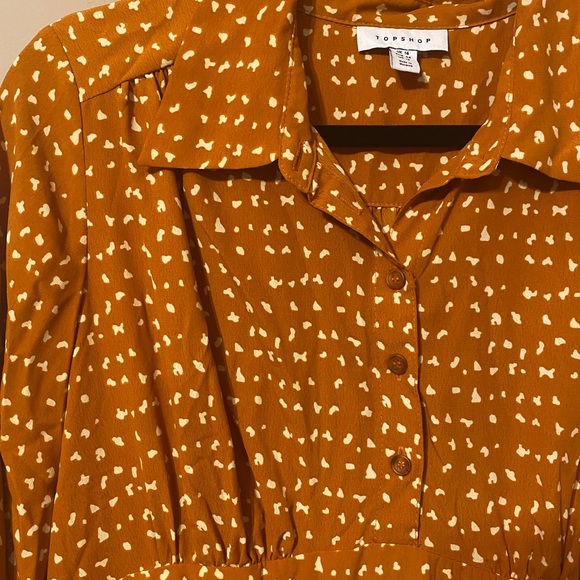 NWOT- Topshop Dress orange/cream long sleeve flowy midi dress size 12--not worn - Picture 8 of 9